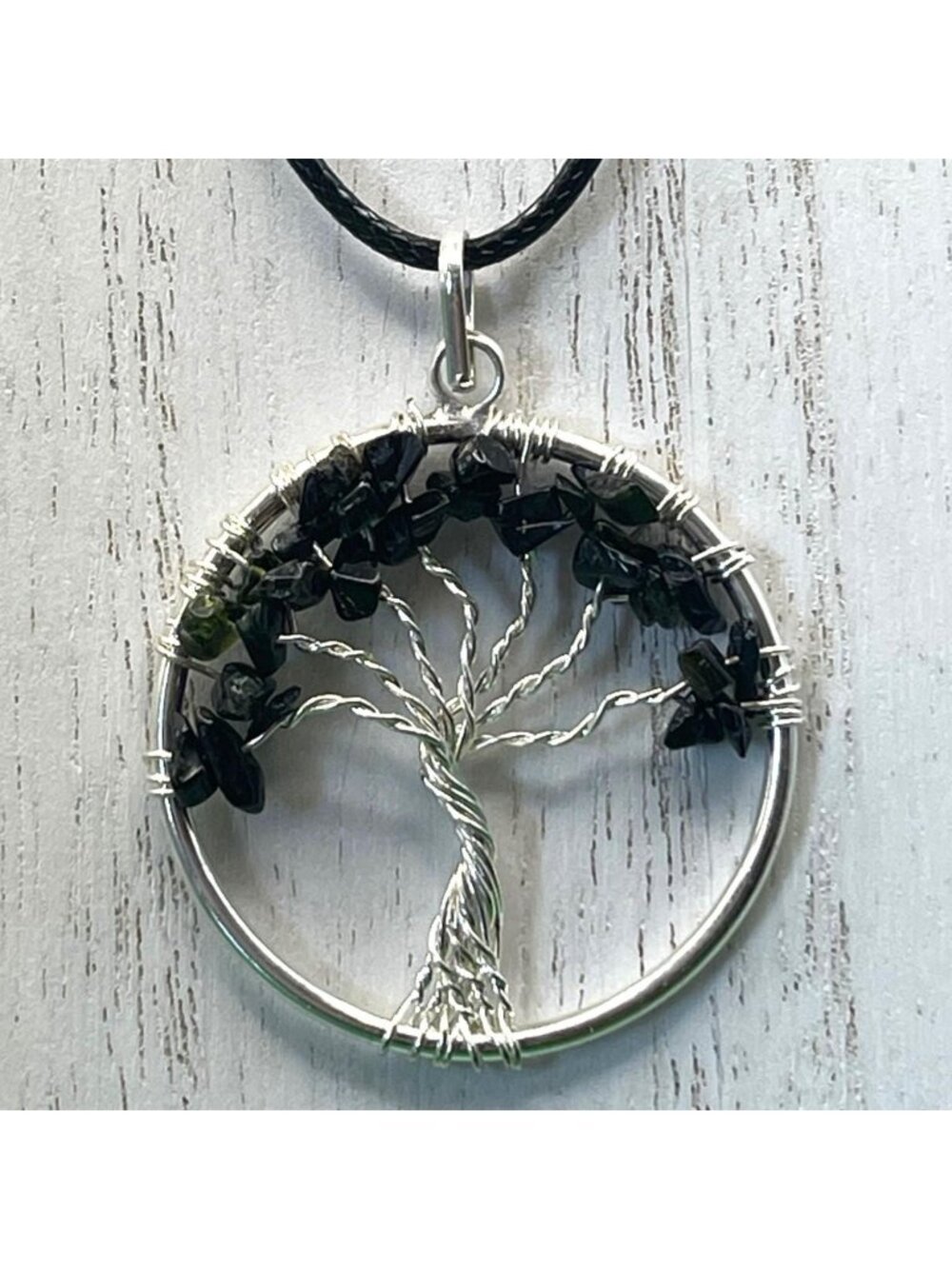 Tree of Life Necklace Black Tourmaline Chip Pendant Bohemian Hippie Jewelry